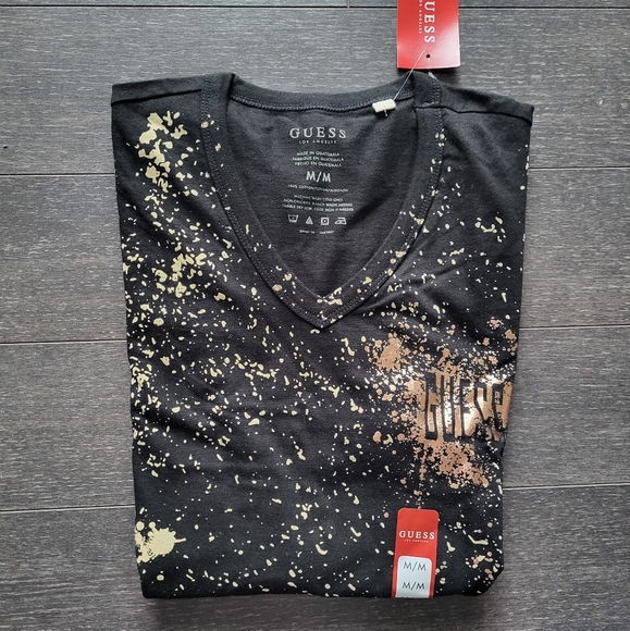 Guess Kearny Paint Splatter Short Sleeves V Neck T Shirt Tee Cotton M - Picture 7 of 7